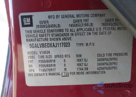 2010 Buick Enclave Cxl from USA, damaged, VIN 5GALVBEDXAJ117023